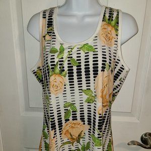 LuLaRoe Floral Striped Tank Top - Black, White, Yellow, Green